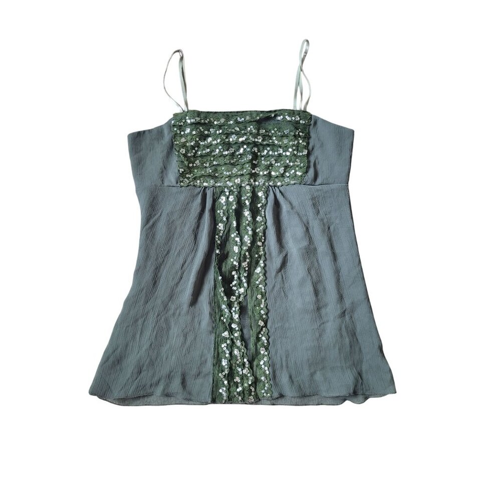 VTG Papaya Women's Green‎ Babydoll Top Y2K 90s Juniors Size S Summer Beaded